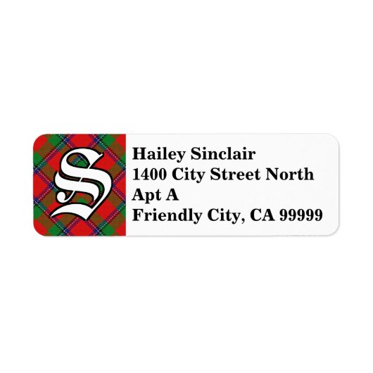 Étiquette Regal Clan Sinclair Tartan Monogramme (Devant)