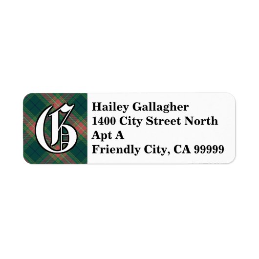 Étiquette Regal Irish Clan Gallagher Tartan Monogramme (Devant)