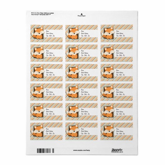 Étiquette Renard boisé; Vert sage, Orange, Brown rayures (Feuille entière)