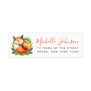 Étiquette Renard endormi dans la verdure Animal mignon aquar