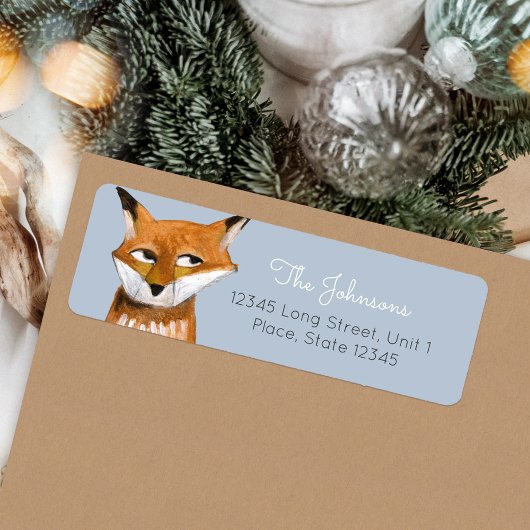Étiquette Renard mignon bleu Vacances Noël
