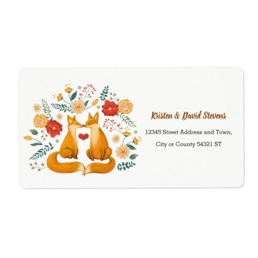 Étiquette Renards romantiques et Mariage de feuillage floral (Devant)