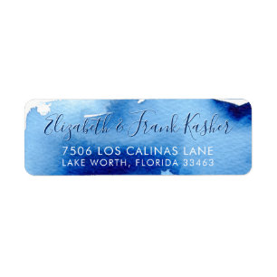Étiquette RENVOYER L'ADRESSE Aquarelle bleue intelligente