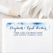 Étiquette RENVOYER L'ADRESSE couleur bleu marine intelligent (En situation)