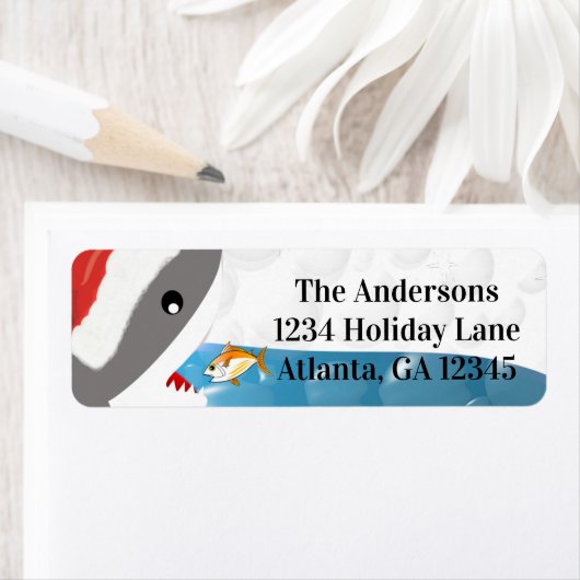 Étiquette Requin avec Santa Hat Poisson Retour Adresse (En situation)