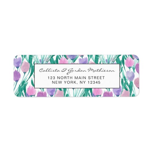 Étiquette Ressort rose pourpre Tulipe Floral Aquarelle (Devant)