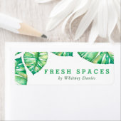 Étiquette RETOUR ADRESSE Aquarelle tropicale feuille de mons (En situation)