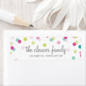 Étiquette RETOUR ADRESSE confetti poka point coloré fun (En situation)