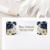 Étiquette Retour Adresse Mariage Marine Bleu Fleurs blanches (En situation)