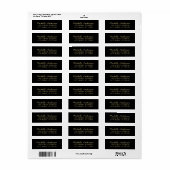 Étiquette Retour Adresse Minimal Script Or Noir de Luxe (Feuille entière)