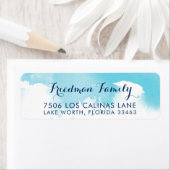 Étiquette RETOUR ADRESSE moderne aqua bleu aquarelle (En situation)