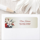 Étiquette Retour Adresse Noël Fête Fleurs rouges blanches (En situation)
