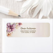 Étiquette Retour Adresse Partie Aquarelle Boho Fleurs roses (En situation)