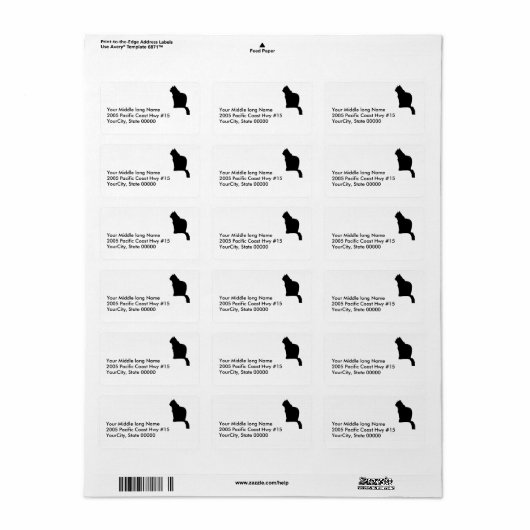 étiquette - retour - chat noir (Feuille entière)