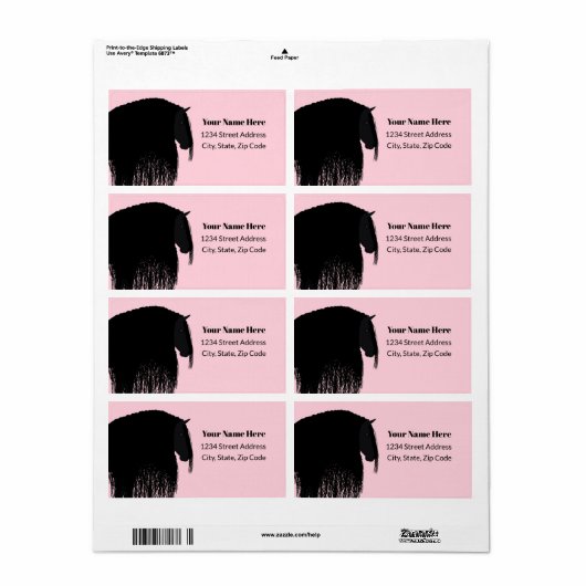 Étiquette Retour d'adresse rose du Cheval friésien moderne (Feuille entière)