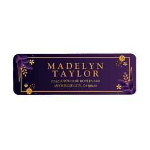 Étiquette Retour de mariage floral esthétique violet et or A