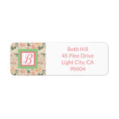 Étiquette Retour de monogramme rose et vert (Devant)