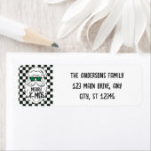 Étiquette Retro Black White Checkered Santa Claus Christmas (En situation)