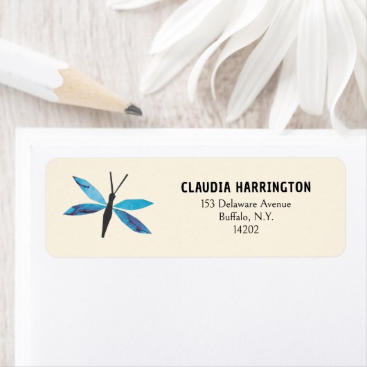 Étiquette Retro Blue Dragonfly Original Art Return Adresse (En situation)