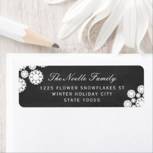 Étiquette Retro Chalkboard Snowflakes Fleur Holiday Adresse