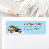 Étiquette Retro Christmas Truck Adresse de retour (En situation)