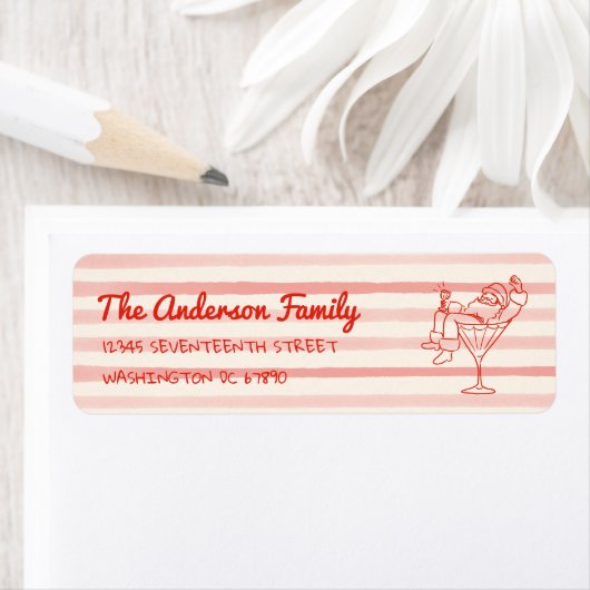 Étiquette Retro Drawn Red Santa Claus Merry Christmas Fun (En situation)