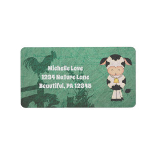 Étiquette Retro Farm Cow et Silhouette Farm Animaux Adresse