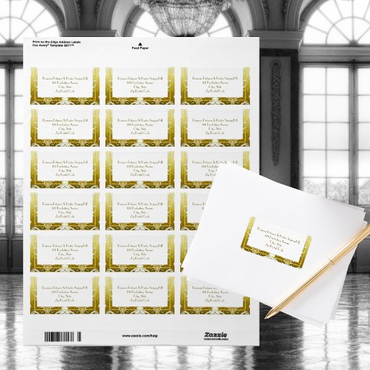 Étiquette Retro Gold Green Mariage damassé