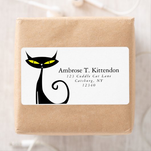 Étiquette Retro Mid Century moderne Atomique 60s Chat noir (En situation)