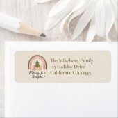 Étiquette Retro Neutral Rainbow Merry & Bright (En situation)