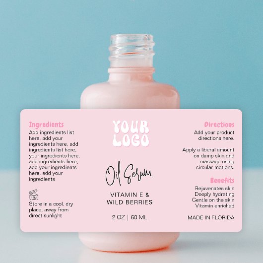 Étiquette Retro Pink 2oz Dropper Bottle Wraparound