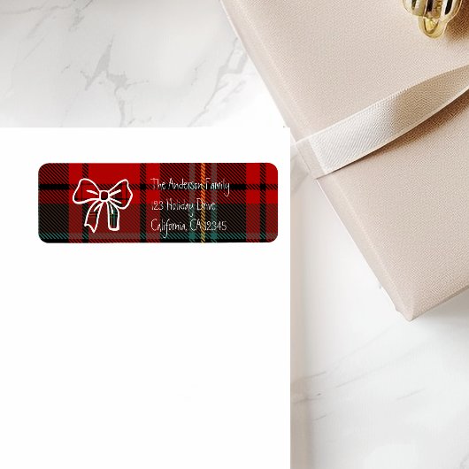 Étiquette Retro Red Plaid Whimsical Christmas