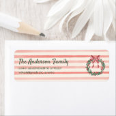 Étiquette Retro Vert Rouge Rose Tiré Bow Wreath Noël (En situation)