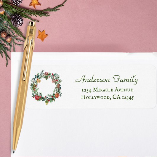 Étiquette Retro Vintage Noël Wreath & Ornaming Custom