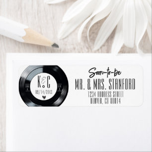 Étiquette Retro Vinyl Record Mariage de musique noir et blan