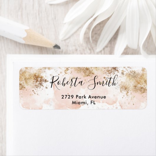 Étiquette Return Address Label Pink & Gold (En situation)