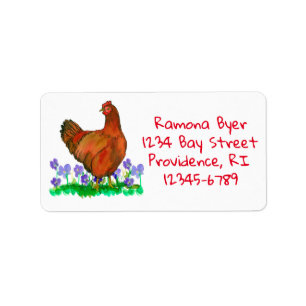 Étiquette Rhode Island Red Chicken Watercolor Retourner l'ad