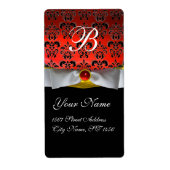 ÉTIQUETTE RIBBON BLANC RUBY ROUGE NOIR DAMASK MONOGRAM (Devant)