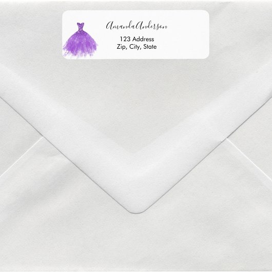 Étiquette Robe violette blanc élégant adresse de retour