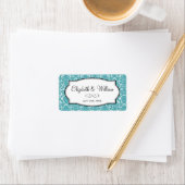 Étiquette Robin bleu élégant damask bordure marque de faveur (En situation)