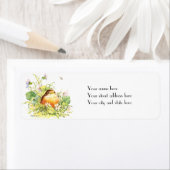 Étiquette Robin de bébé avec Violettes (En situation)