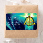 Étiquette ROCHE DU SYMBOLE DENTISTE ASCLEPIUS Bleu (En situation)