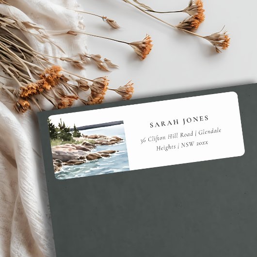 Étiquette Rocheuse Pine Mountain Watercolor Adresse maritime