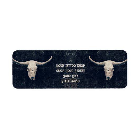 Étiquette Rodeo Black Rustic Western Tattoo Shop Bull Skull (Devant)