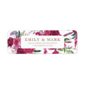 Étiquette Romantic Burgundy  Floral Wedding return address (Devant)
