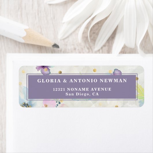 Étiquette Romantic Floral Mauve Wedding Return Address (En situation)