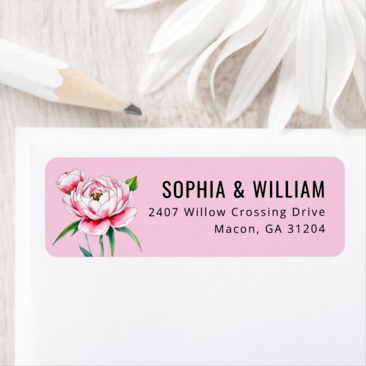 Étiquette Romantic Pink Floral Peony Illustration (En situation)