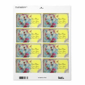 ÉTIQUETTE ROMANTICA, FLORAL BEACH MONOGRAM MARIAGE JAUNE (Feuille entière)