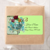 ÉTIQUETTE ROMANTICA VERT BLEU FLORAL PLAGE MONOGRAM MARIAGE (En situation)