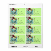 ÉTIQUETTE ROMANTICA VERT BLEU FLORAL PLAGE MONOGRAM MARIAGE (Feuille entière)